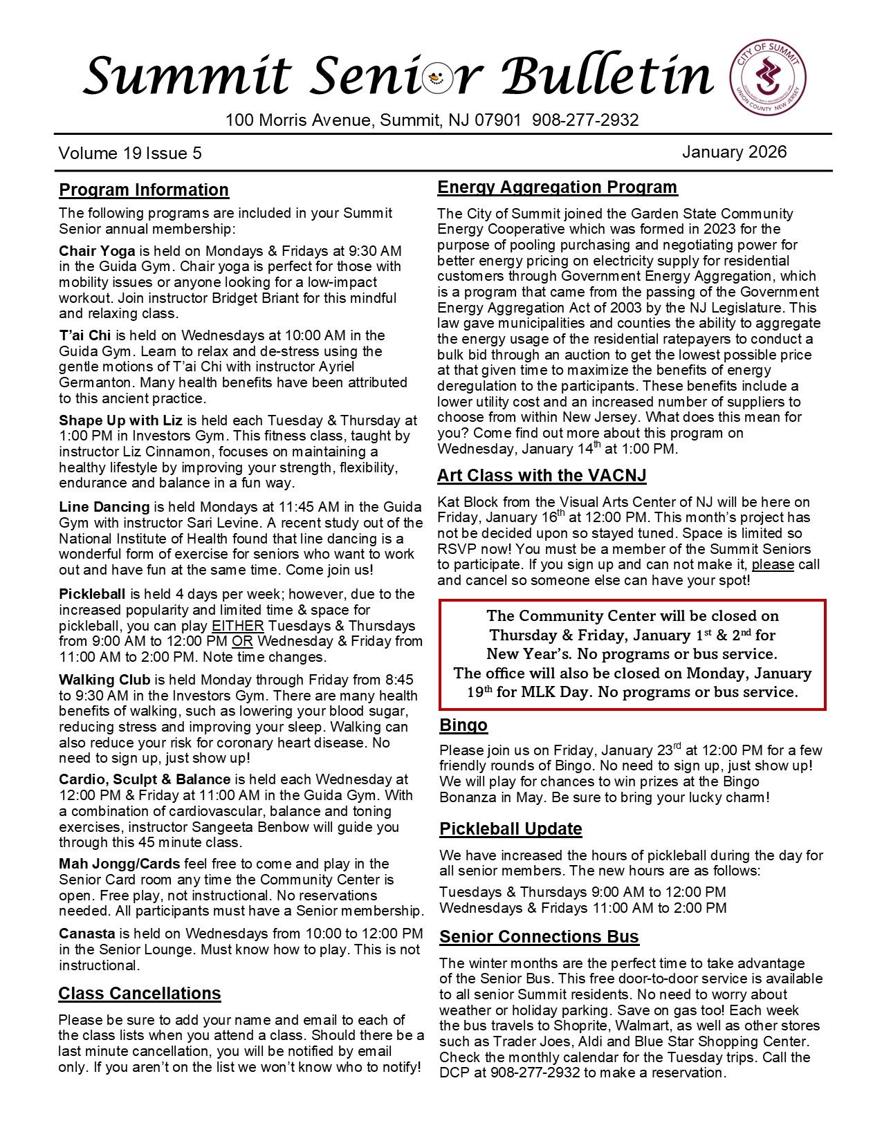 January Newsletter Seniors