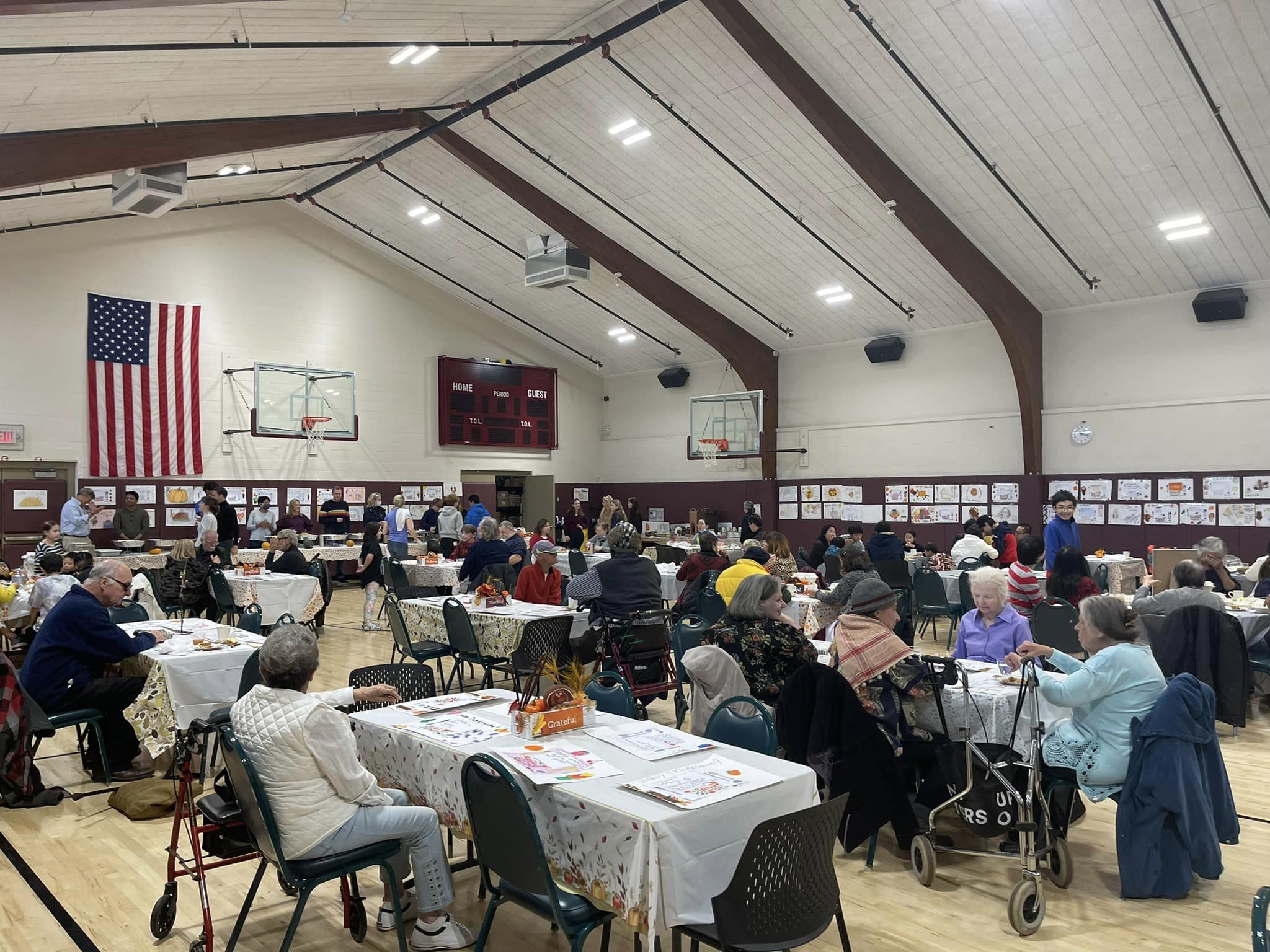community thanksgiving meal inside gymnasium